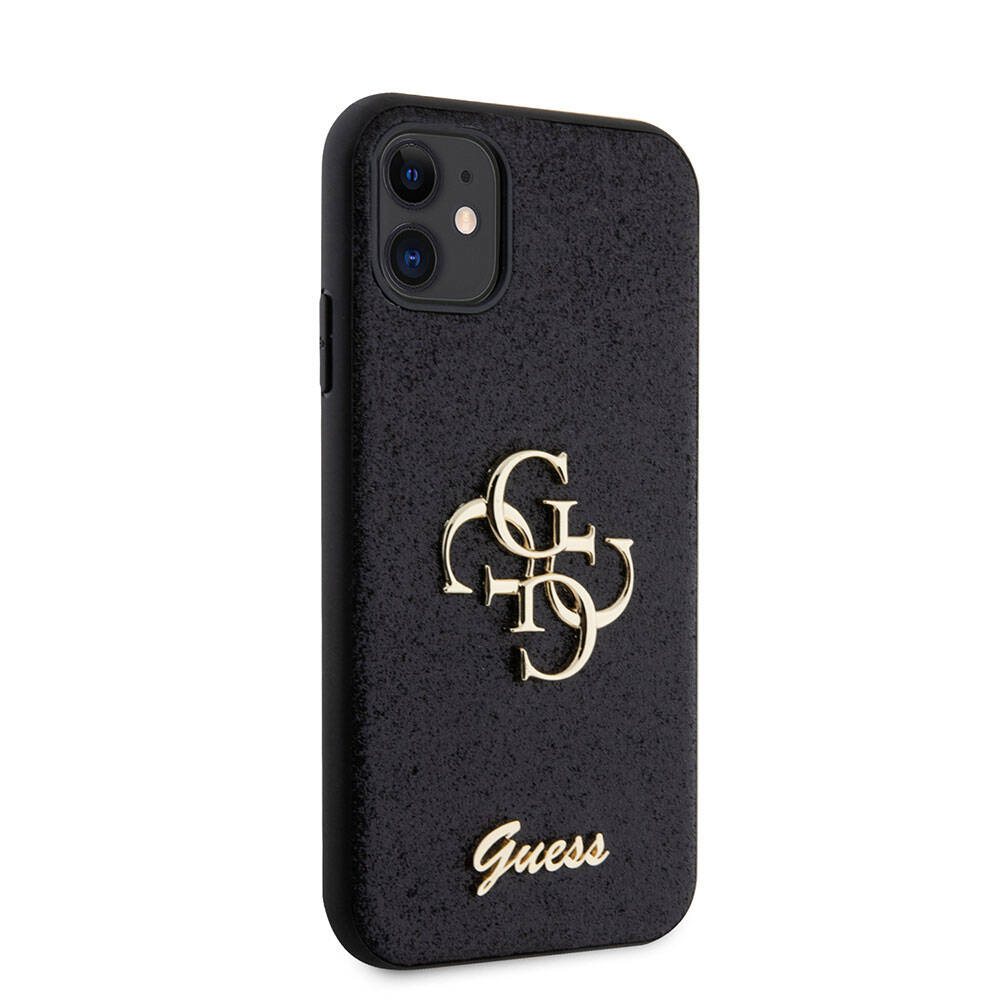 Apple iPhone 11 Kılıf Guess Orjinal Lisanslı 4G Büyük Metal Logolu Glitter Kapak Pembe