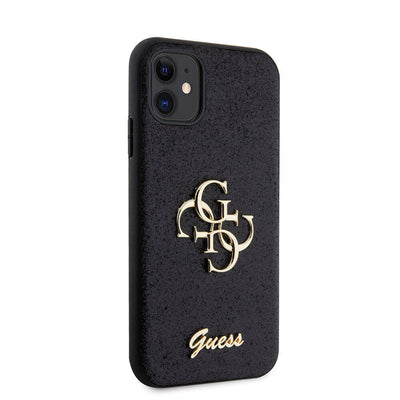 Apple iPhone 11 Kılıf Guess Orjinal Lisanslı 4G Büyük Metal Logolu Glitter Kapak Siyah