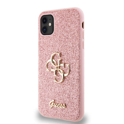 Apple iPhone 11 Kılıf Guess Orjinal Lisanslı 4G Büyük Metal Logolu Glitter Kapak Pembe