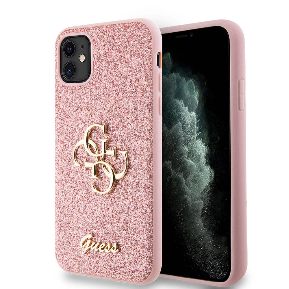 iPhone 11 Kılıf Guess Orjinal Lisanslı 4G Büyük Metal Logolu Glitter Kılıf