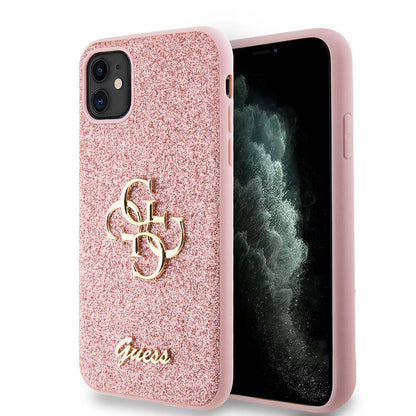 iPhone 11 Kılıf Guess Orjinal Lisanslı 4G Büyük Metal Logolu Glitter Kılıf