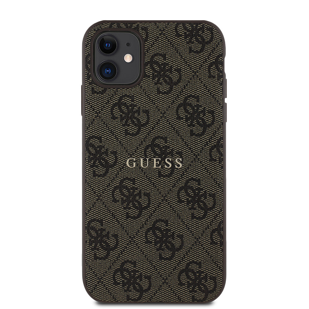 Apple iPhone 11 Kılıf Guess Orjinal Lisanslı 4G Desen Yazı Logolu Kapak Kahverengi