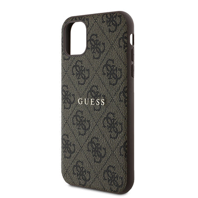 Apple iPhone 11 Kılıf Guess Orjinal Lisanslı 4G Desen Yazı Logolu Kapak Kahverengi