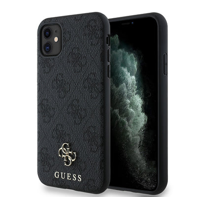 Apple iPhone 11 Kılıf Guess Orjinal Lisanslı Magsafe Şarj Özellikli Small 4G Classic Kapak Kahverengi
