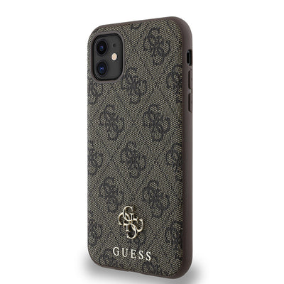 Apple iPhone 11 Kılıf Guess Orjinal Lisanslı Magsafe Şarj Özellikli Small 4G Classic Kapak Kahverengi