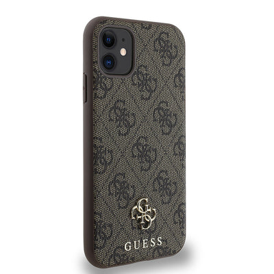Apple iPhone 11 Kılıf Guess Orjinal Lisanslı Magsafe Şarj Özellikli Small 4G Classic Kapak Kahverengi