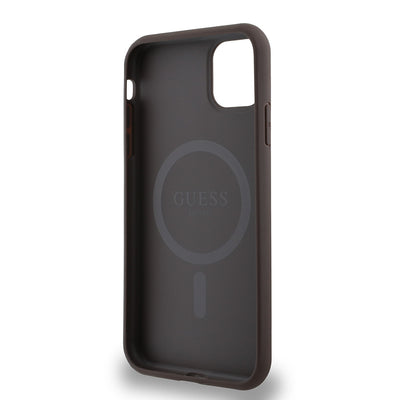 Apple iPhone 11 Kılıf Guess Orjinal Lisanslı Magsafe Şarj Özellikli Small 4G Classic Kapak Siyah