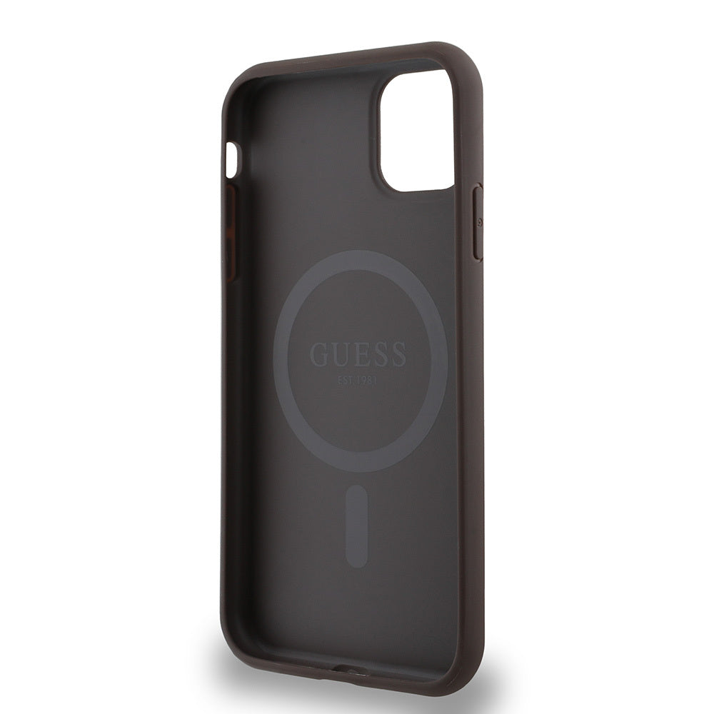 Apple iPhone 11 Kılıf Guess Orjinal Lisanslı Magsafe Şarj Özellikli Small 4G Classic Kapak Kahverengi