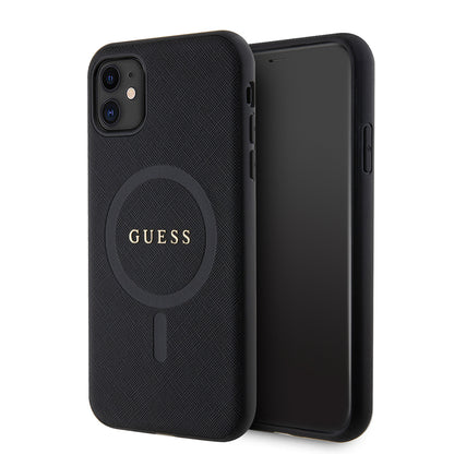 iPhone 11 Kılıf Guess Orjinal Lisanslı M-safe Şarj Özellikli Yazı Logolu Saffiano Classic Kılıf