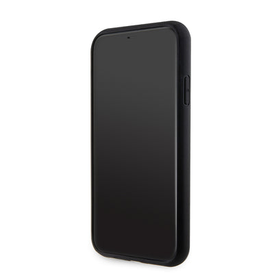 Apple iPhone 11 Kılıf Guess Orjinal Lisanslı Magsafe Şarj Özellikli Yazı Logolu Saffiano Classic Kapak Siyah