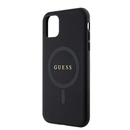 iPhone 11 Kılıf Guess Orjinal Lisanslı M-safe Şarj Özellikli Yazı Logolu Saffiano Classic Kılıf