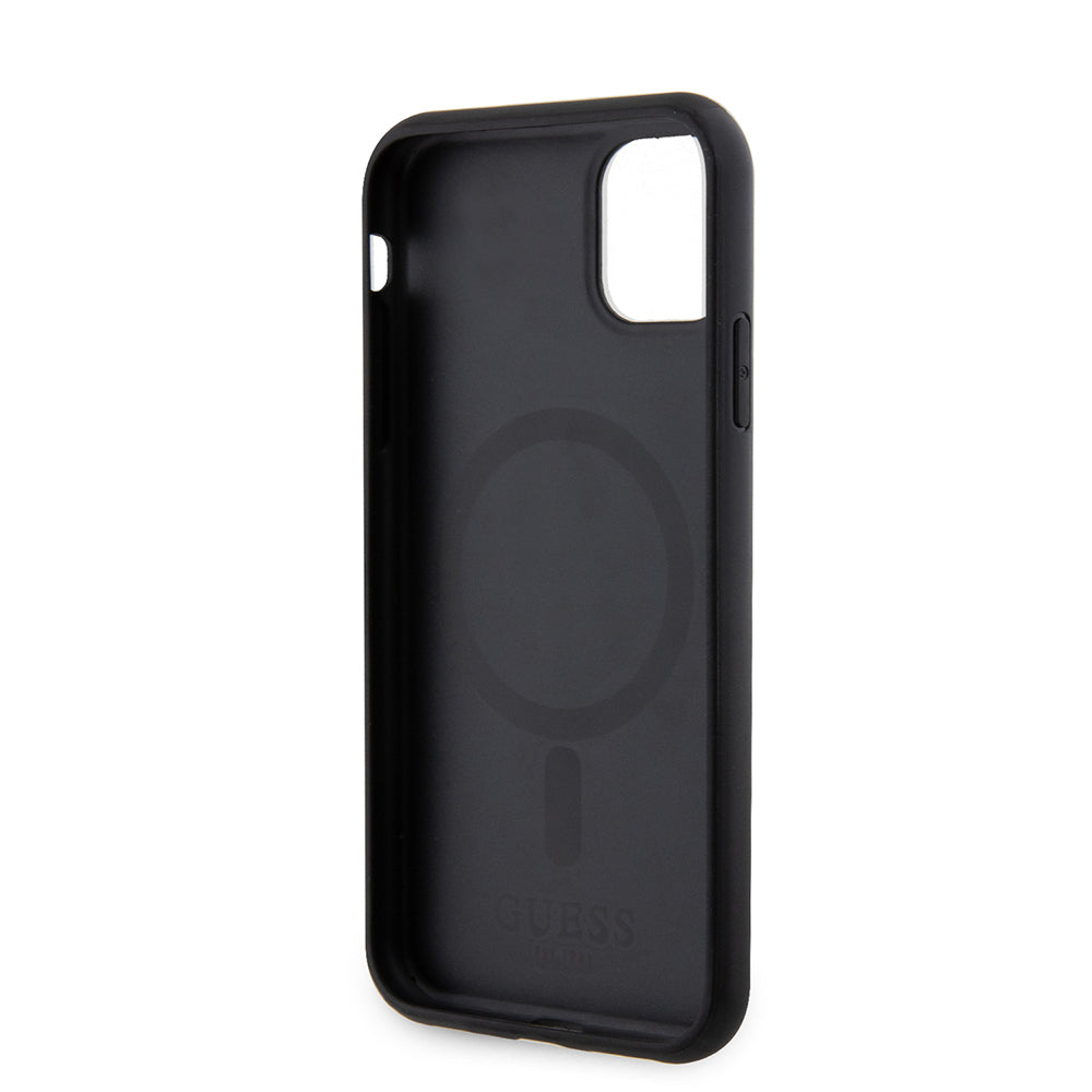 iPhone 11 Kılıf Guess Orjinal Lisanslı M-safe Şarj Özellikli Yazı Logolu Saffiano Classic Kılıf