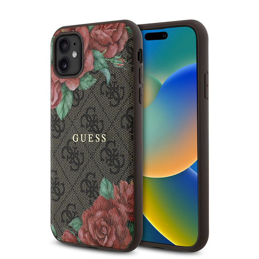 iPhone 11 Kılıf Guess Orjinal Lisanslı M-safe Uyumlu Gül Baskılı 4G Desenli Yazı Logolu Kılıf