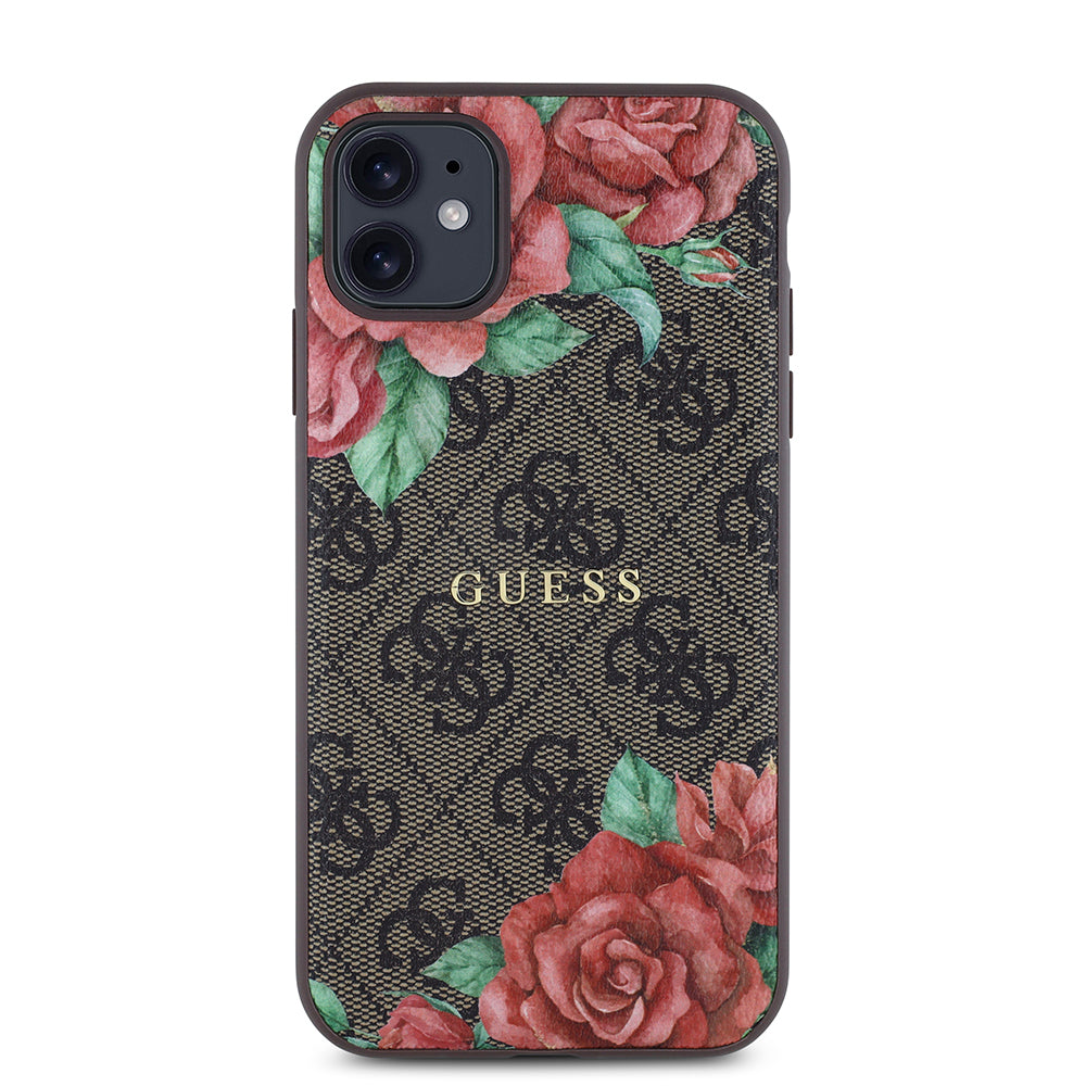 iPhone 11 Kılıf Guess Orjinal Lisanslı M-safe Uyumlu Gül Baskılı 4G Desenli Yazı Logolu Kılıf