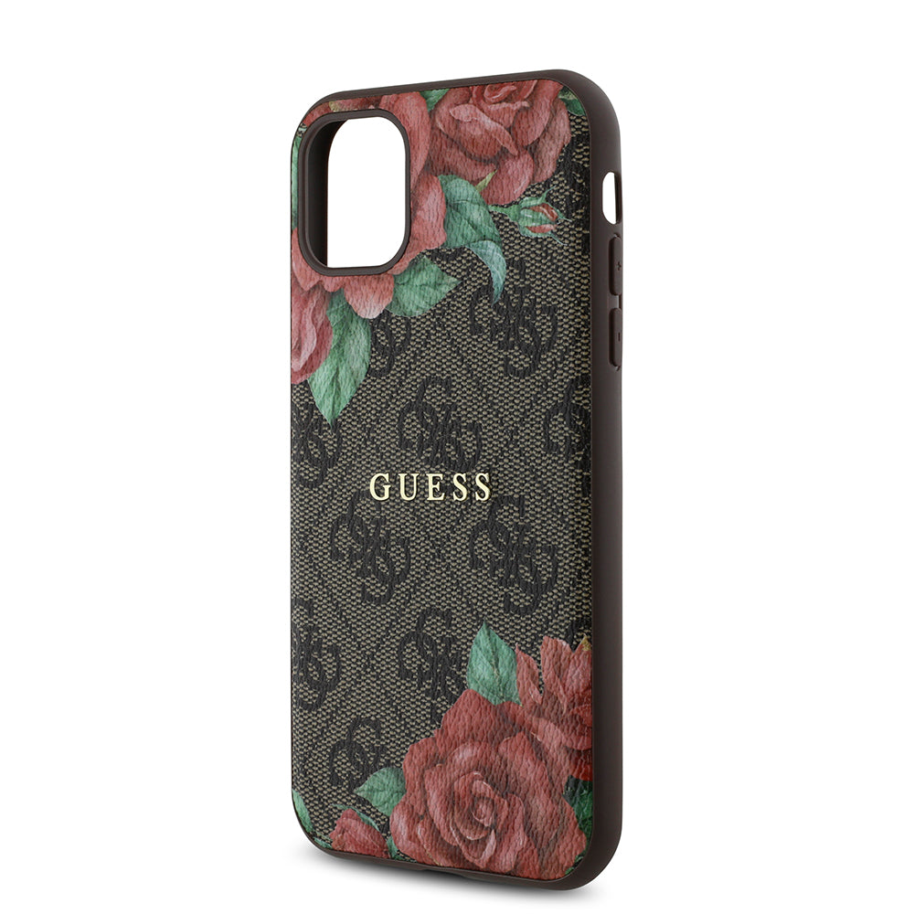 iPhone 11 Kılıf Guess Orjinal Lisanslı M-safe Uyumlu Gül Baskılı 4G Desenli Yazı Logolu Kılıf