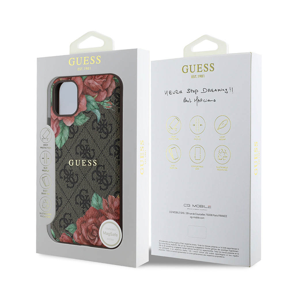 iPhone 11 Kılıf Guess Orjinal Lisanslı M-safe Uyumlu Gül Baskılı 4G Desenli Yazı Logolu Kılıf