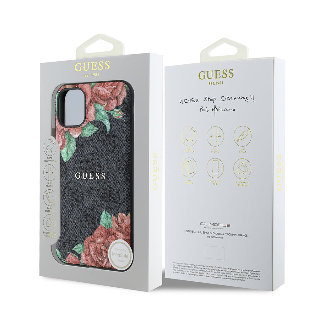 Apple iPhone 11 Kılıf Guess Orjinal Lisanslı Magsafe Uyumlu Gül Baskılı 4G Desenli Yazı Logolu Kapak Kahverengi