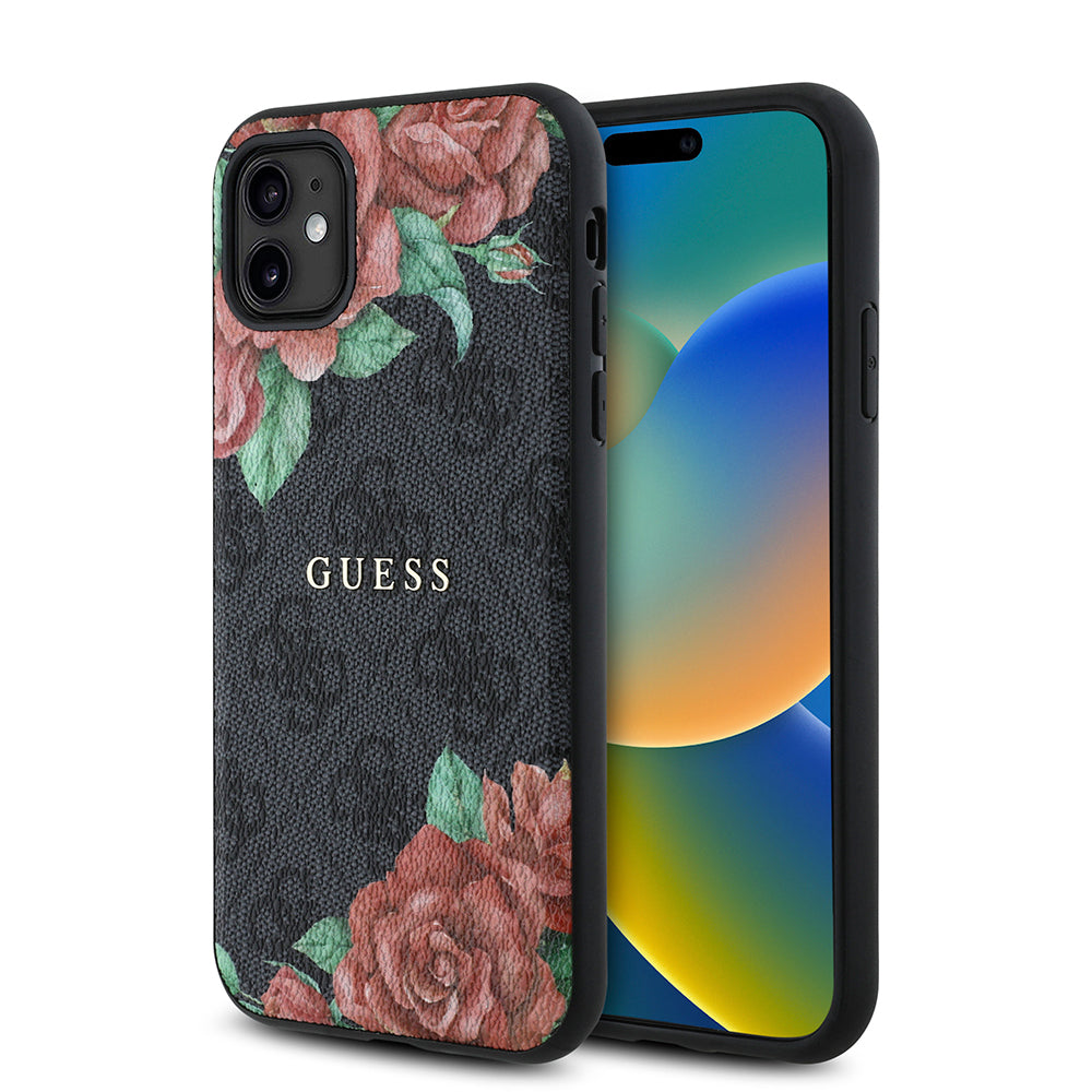 iPhone 11 Kılıf Guess Orjinal Lisanslı M-safe Uyumlu Gül Baskılı 4G Desenli Yazı Logolu Kılıf