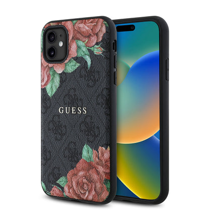 iPhone 11 Kılıf Guess Orjinal Lisanslı M-safe Uyumlu Gül Baskılı 4G Desenli Yazı Logolu Kılıf