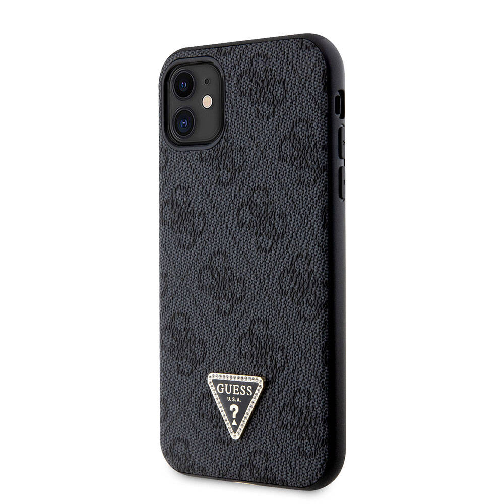 iPhone 11 Kılıf Guess Orjinal Lisanslı PU Deri Taşlı Üçgen Logo 4G Desenli Kılıf
