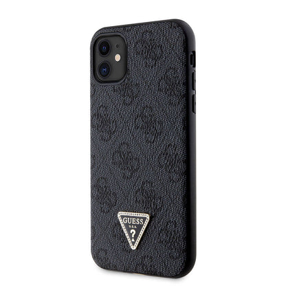 iPhone 11 Kılıf Guess Orjinal Lisanslı PU Deri Taşlı Üçgen Logo 4G Desenli Kılıf
