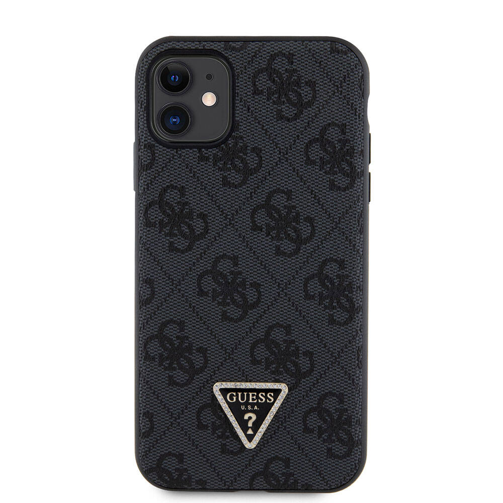 iPhone 11 Kılıf Guess Orjinal Lisanslı PU Deri Taşlı Üçgen Logo 4G Desenli Kılıf