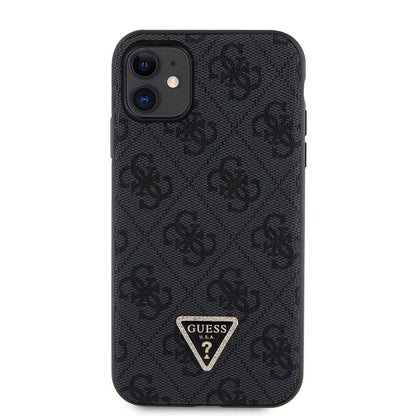 iPhone 11 Kılıf Guess Orjinal Lisanslı PU Deri Taşlı Üçgen Logo 4G Desenli Kılıf