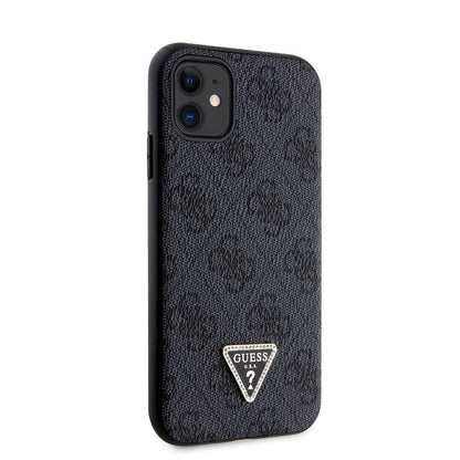 iPhone 11 Kılıf Guess Orjinal Lisanslı PU Deri Taşlı Üçgen Logo 4G Desenli Kılıf