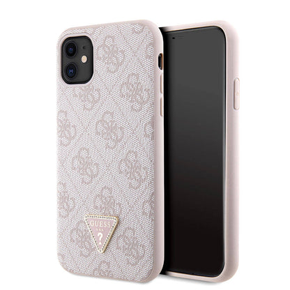 iPhone 11 Kılıf Guess Orjinal Lisanslı PU Deri Taşlı Üçgen Logo 4G Desenli Kılıf