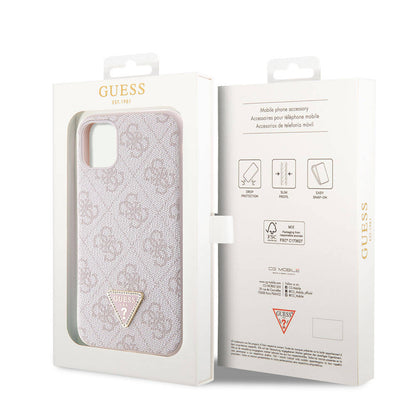 iPhone 11 Kılıf Guess Orjinal Lisanslı PU Deri Taşlı Üçgen Logo 4G Desenli Kılıf