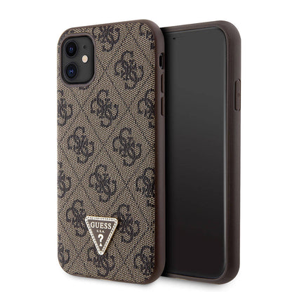iPhone 11 Kılıf Guess Orjinal Lisanslı PU Deri Taşlı Üçgen Logo 4G Desenli Kılıf