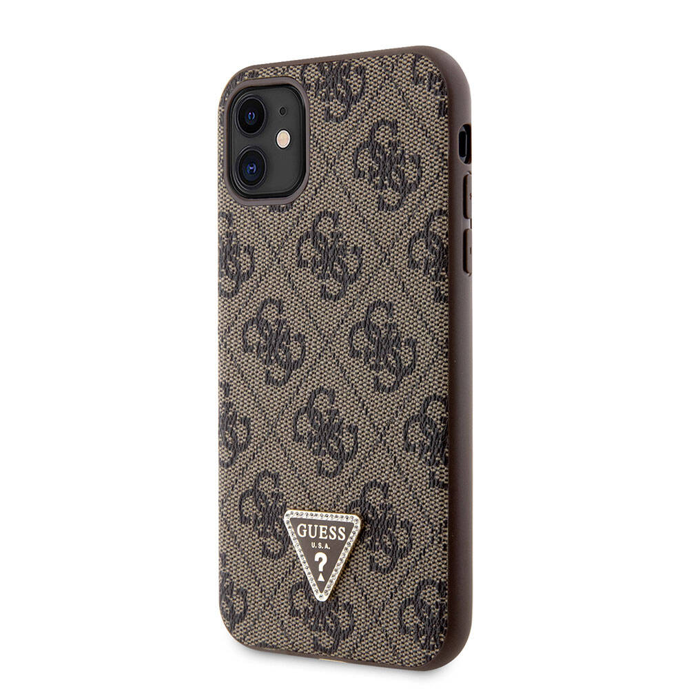 iPhone 11 Kılıf Guess Orjinal Lisanslı PU Deri Taşlı Üçgen Logo 4G Desenli Kılıf