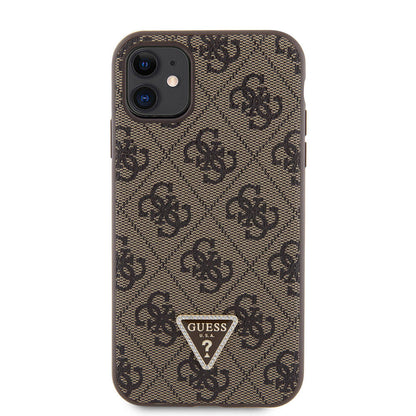 iPhone 11 Kılıf Guess Orjinal Lisanslı PU Deri Taşlı Üçgen Logo 4G Desenli Kılıf