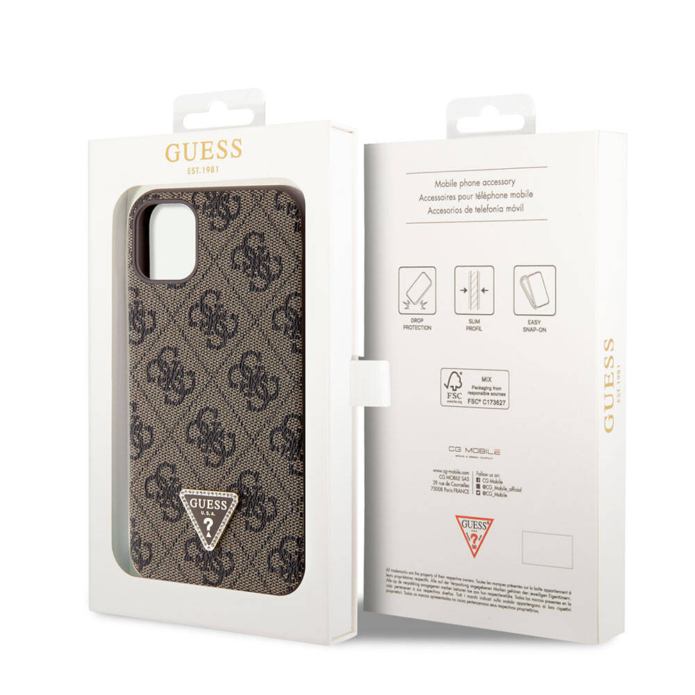 iPhone 11 Kılıf Guess Orjinal Lisanslı PU Deri Taşlı Üçgen Logo 4G Desenli Kılıf