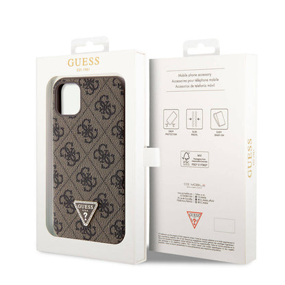 iPhone 11 Kılıf Guess Orjinal Lisanslı PU Deri Taşlı Üçgen Logo 4G Desenli Kılıf