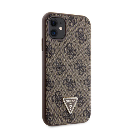 iPhone 11 Kılıf Guess Orjinal Lisanslı PU Deri Taşlı Üçgen Logo 4G Desenli Kılıf