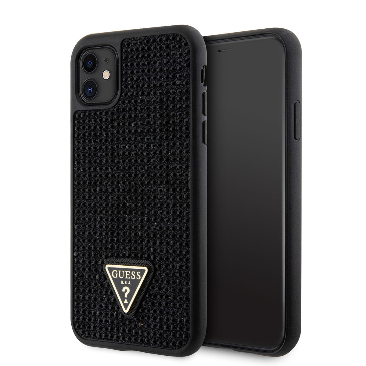 iPhone 11 Kılıf Guess Orjinal Lisanslı Taşlı Arka Yüzey Üçgen Logolu Kılıf