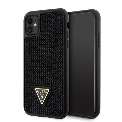iPhone 11 Kılıf Guess Orjinal Lisanslı Taşlı Arka Yüzey Üçgen Logolu Kılıf