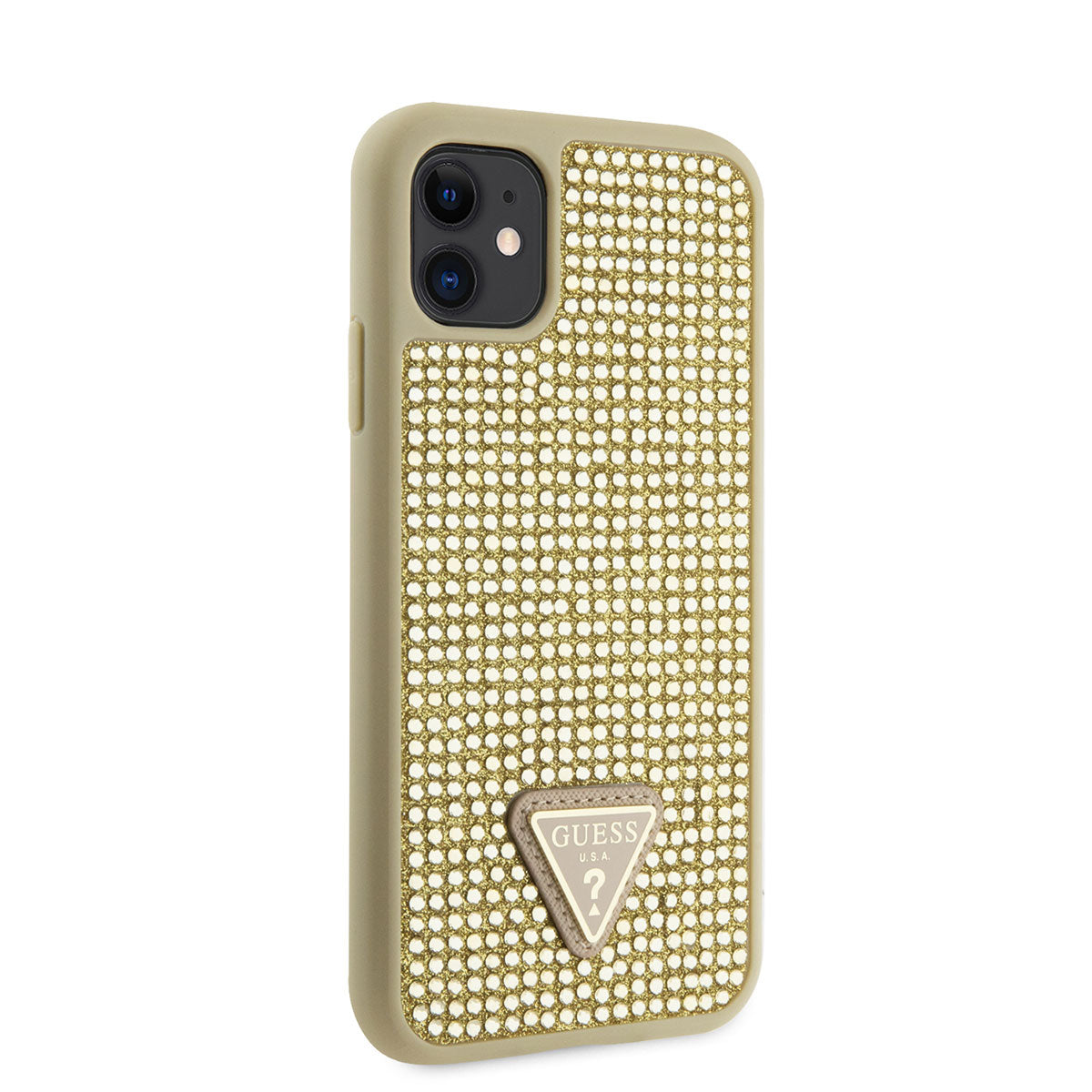 iPhone 11 Kılıf Guess Orjinal Lisanslı Taşlı Arka Yüzey Üçgen Logolu Kılıf
