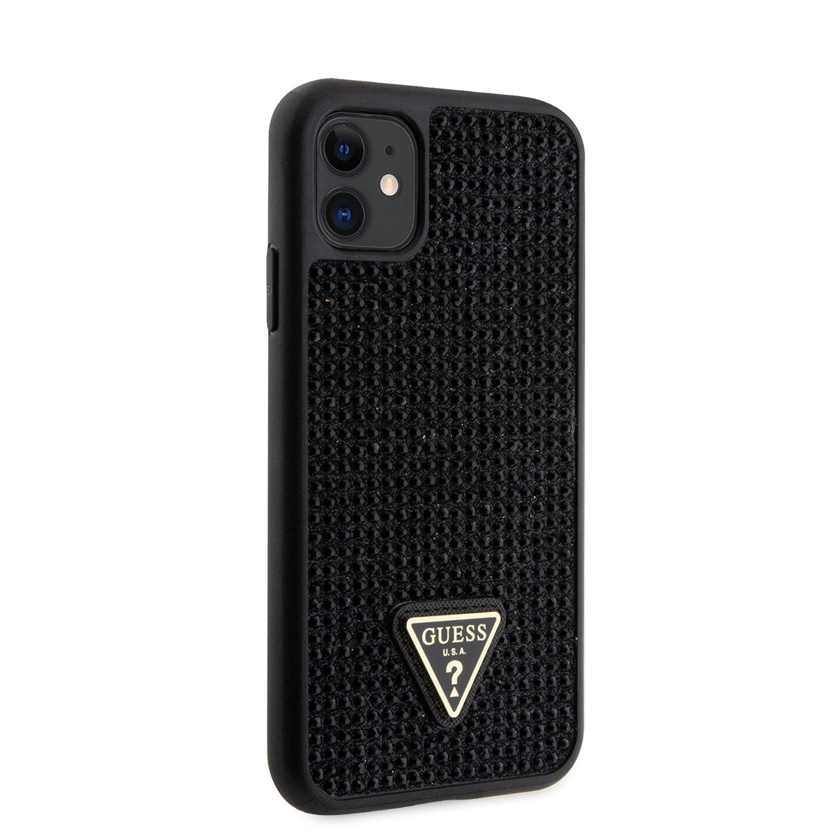 iPhone 11 Kılıf Guess Orjinal Lisanslı Taşlı Arka Yüzey Üçgen Logolu Kılıf
