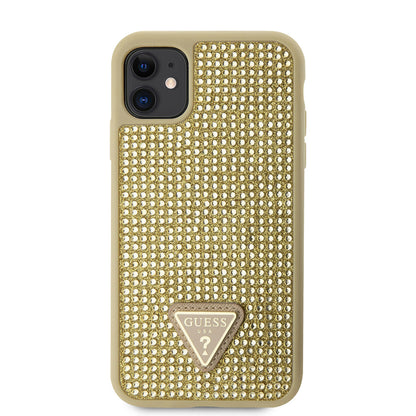 iPhone 11 Kılıf Guess Orjinal Lisanslı Taşlı Arka Yüzey Üçgen Logolu Kılıf