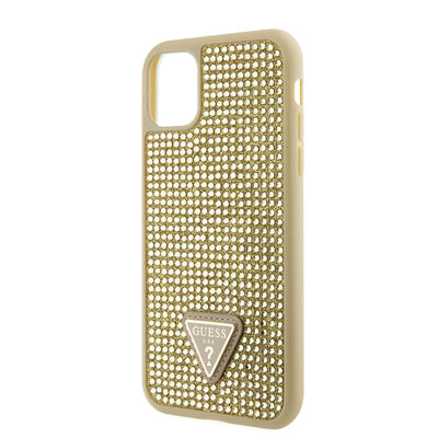 Apple iPhone 11 Kılıf Guess Orjinal Lisanslı Taşlı Arka Yüzey Üçgen Logolu Kapak Gold