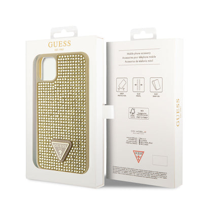 Apple iPhone 11 Kılıf Guess Orjinal Lisanslı Taşlı Arka Yüzey Üçgen Logolu Kapak Gold