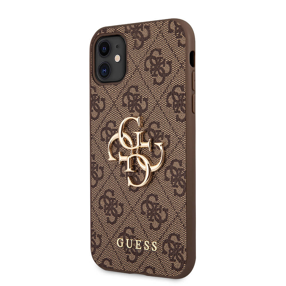 Apple iPhone 11 Kılıf Guess PU Deri Büyük Metal Logo Dizaynlı Kapak Pembe