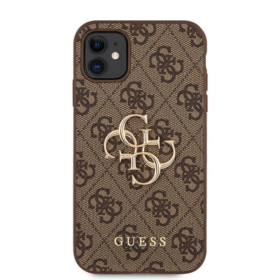 Apple iPhone 11 Kılıf Guess PU Deri Büyük Metal Logo Dizaynlı Kapak Gri