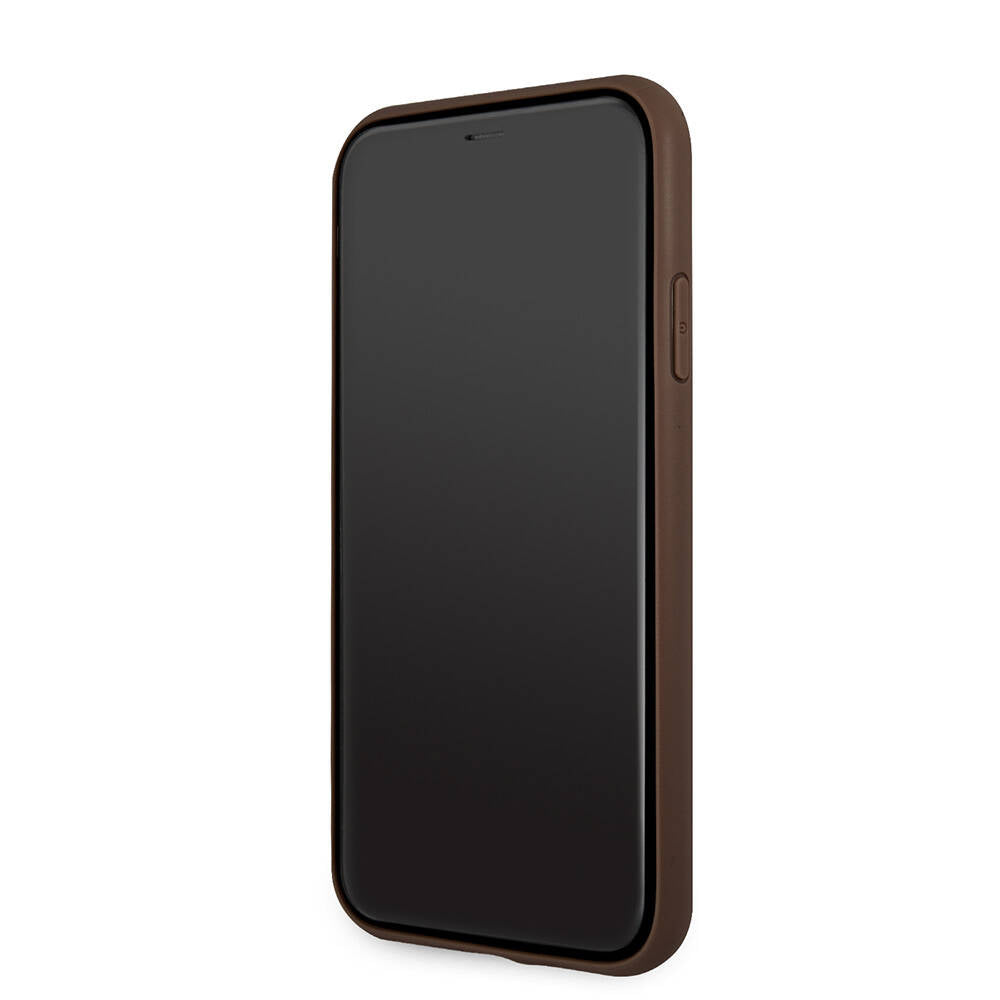 Apple iPhone 11 Kılıf Guess PU Deri Büyük Metal Logo Dizaynlı Kapak Pembe