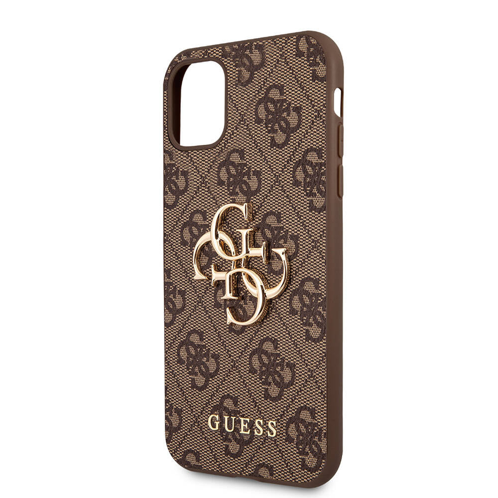 Apple iPhone 11 Kılıf Guess PU Deri Büyük Metal Logo Dizaynlı Kapak Pembe