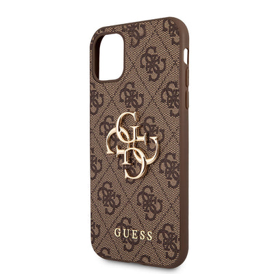 Apple iPhone 11 Kılıf Guess PU Deri Büyük Metal Logo Dizaynlı Kapak Pembe