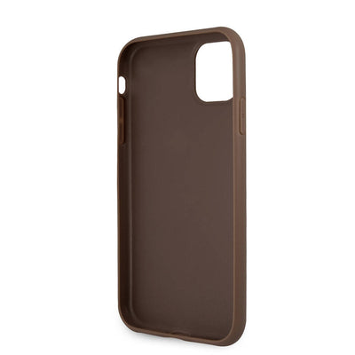 Apple iPhone 11 Kılıf Guess PU Deri Büyük Metal Logo Dizaynlı Kapak Gri