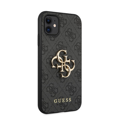 Apple iPhone 11 Kılıf Guess PU Deri Büyük Metal Logo Dizaynlı Kapak Pembe